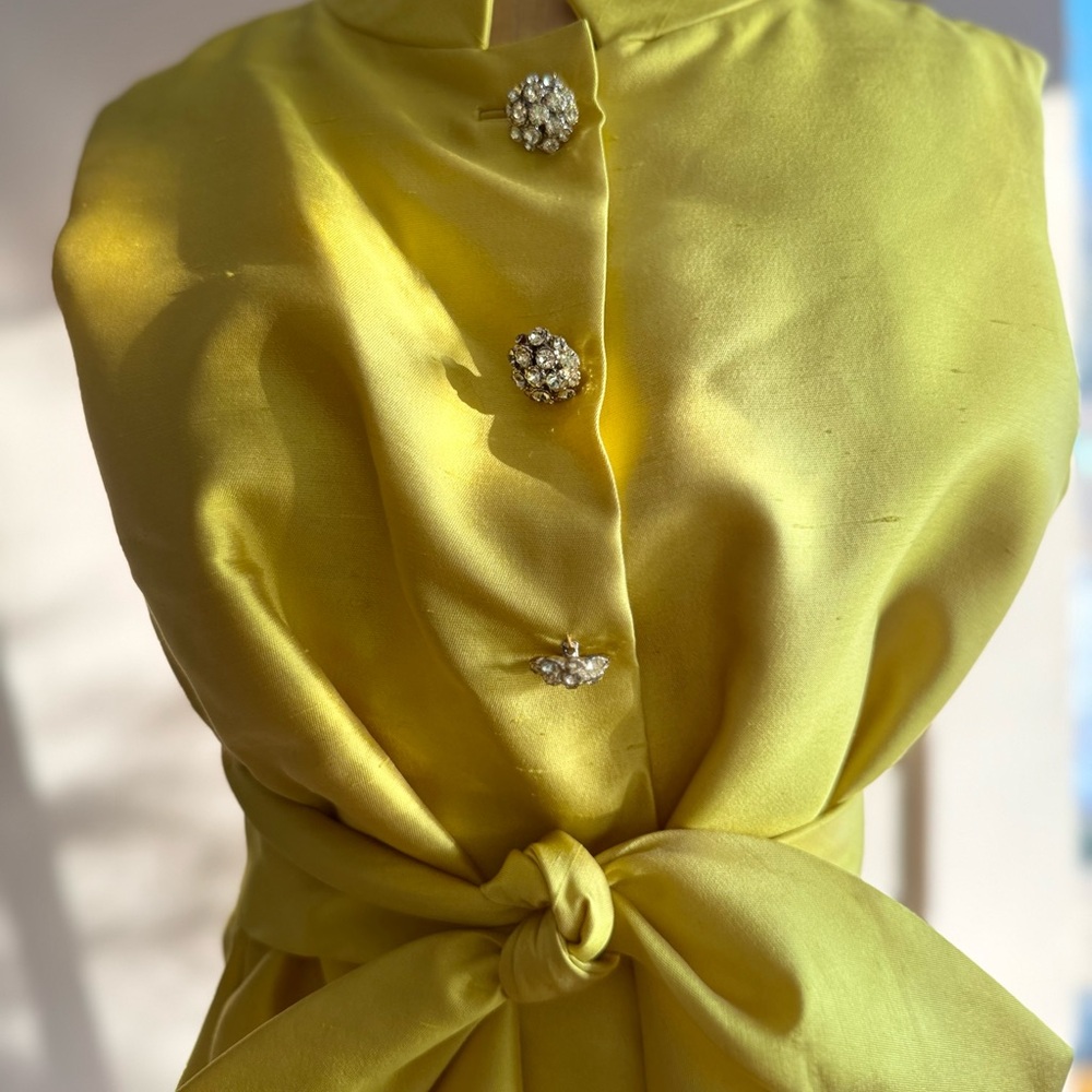 Satin Knot-Waist Mini Dress in Yellow